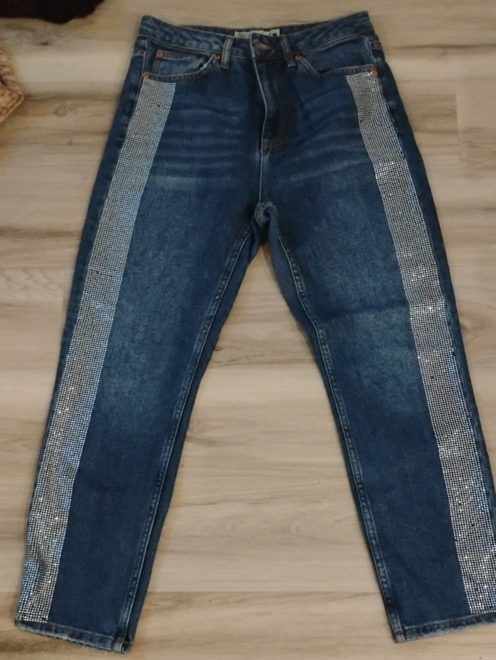 Topshop Moto Rhinestone Side High Rise Jeans